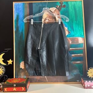 All Saints Black Leather Pencil Skirt with Front Zipper Size 6